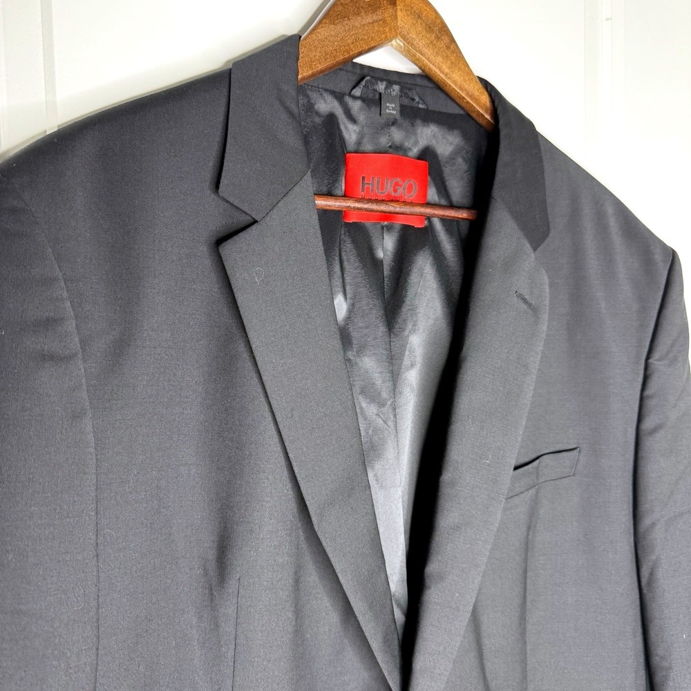 NWT Hugo Boss Mens Modern Fit Super Flex Windowpane Suit Jacket Black 44R